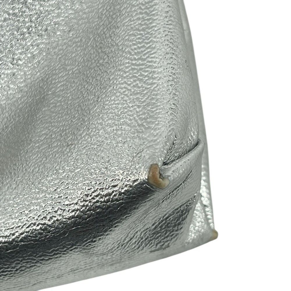 Vintage Metallic Silver Scalloped Frame Evening Bag Chain Shoulder Strap - Picture 11 of 16